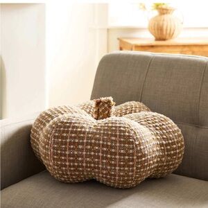 At Home Yarn Dyed Woven Pumpkin Shaped Boucle Tweed Throw Pillow NEW